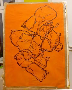 Drawing of a child's lifejacket on gouache on paper.