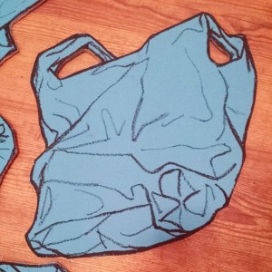 Blue plastic bag.